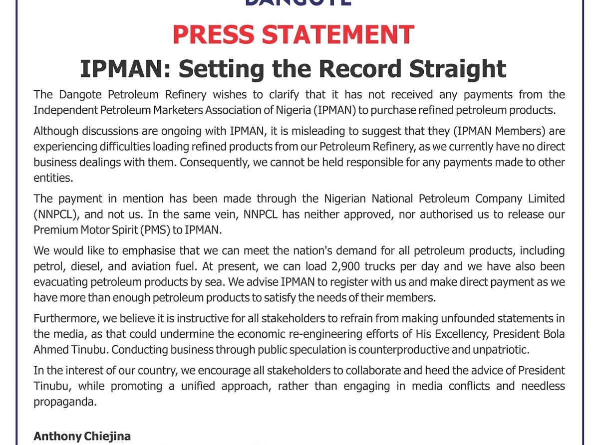 Dangote sets record straight on IPMAN payment claim